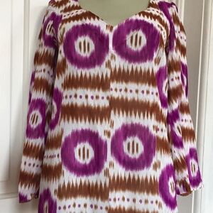 Trina Turk Purple and Brown Patterned Cotton Tunic